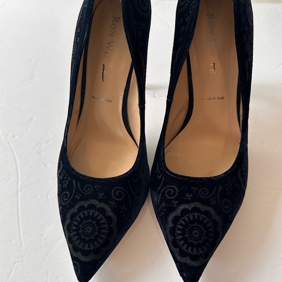 RON WHITE Black Embroidery High Heels size 40 NWT - Picture 4 of 4